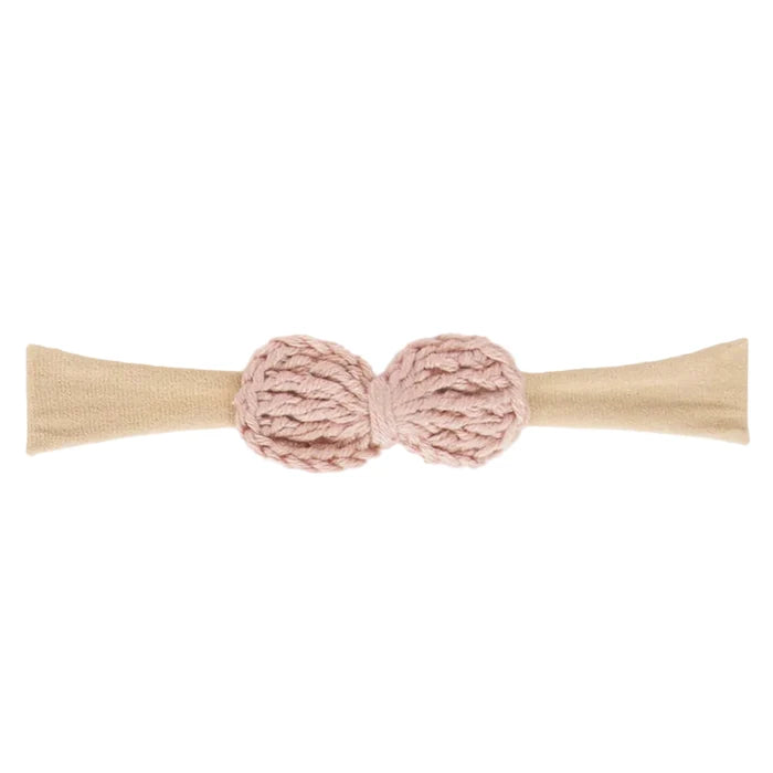 baby band crochet knit bow - mauve