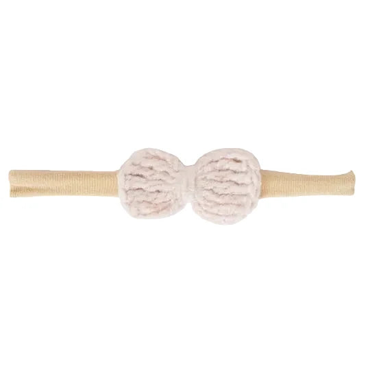 baby band crochet knit bow - pale blush