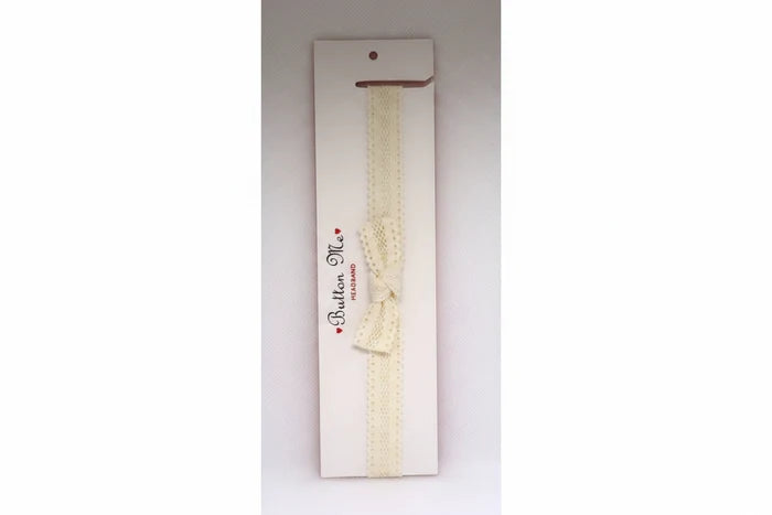 baby band scalloped lace bow - cream