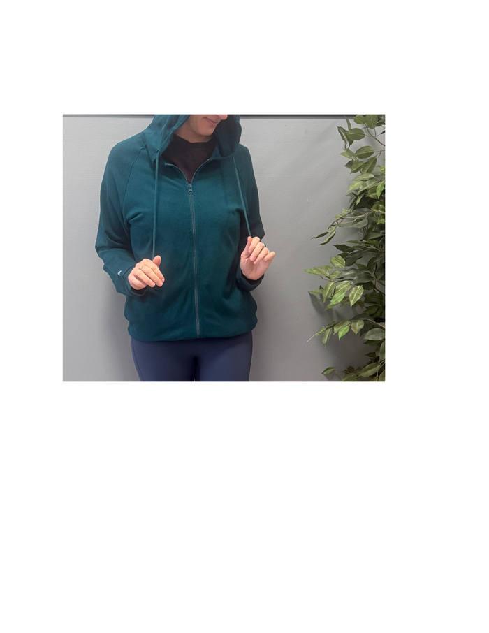 Bamboo Zipper Hoodie - Peacock Green with Origins Print