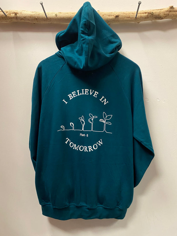 Bamboo Zipper Hoodie - Peacock Green with Sprouts Print