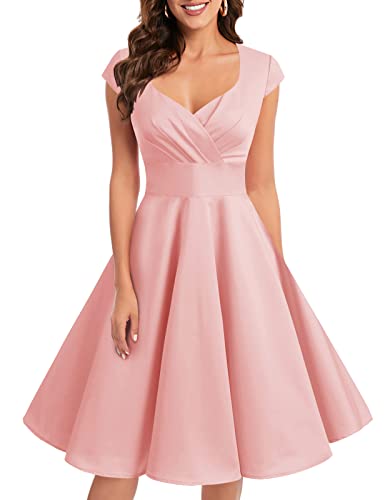 bbonlinedress Women's 50s 60s A Line Rockabilly Dress Cap Sleeve Vintage Swing Party Dress Blush - Style Heist