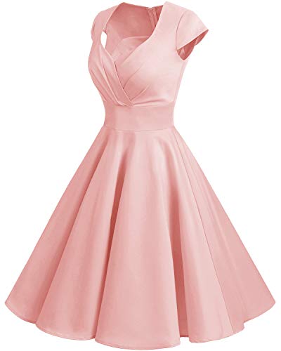 bbonlinedress Women's 50s 60s A Line Rockabilly Dress Cap Sleeve Vintage Swing Party Dress Blush - Style Heist