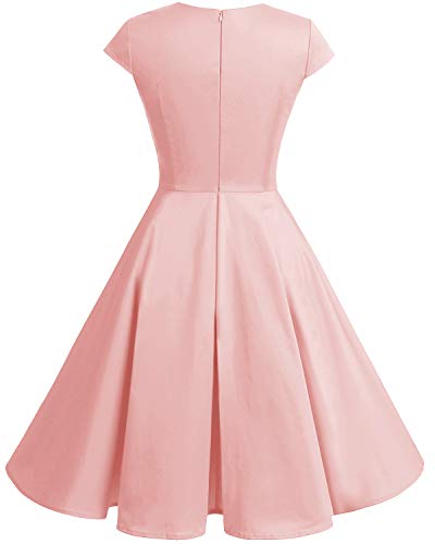bbonlinedress Women's 50s 60s A Line Rockabilly Dress Cap Sleeve Vintage Swing Party Dress Blush - Style Heist