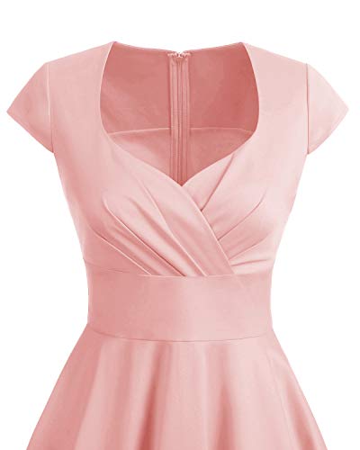 bbonlinedress Women's 50s 60s A Line Rockabilly Dress Cap Sleeve Vintage Swing Party Dress Blush - Style Heist