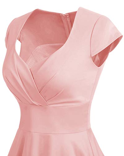 bbonlinedress Women's 50s 60s A Line Rockabilly Dress Cap Sleeve Vintage Swing Party Dress Blush - Style Heist