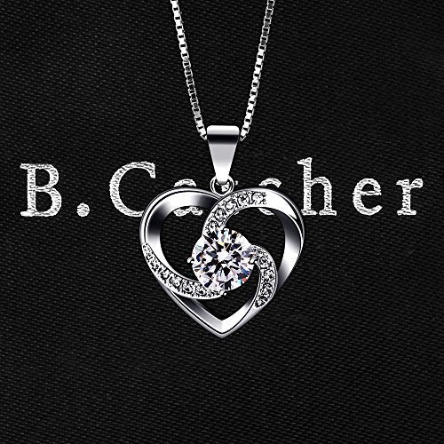 B.Catcher Women Necklace 925 Sterling Silver Crazy Love Pendant Necklaces with 18inch Box Chain