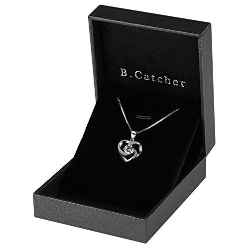 B.Catcher Women Necklace 925 Sterling Silver Crazy Love Pendant Necklaces with 18inch Box Chain