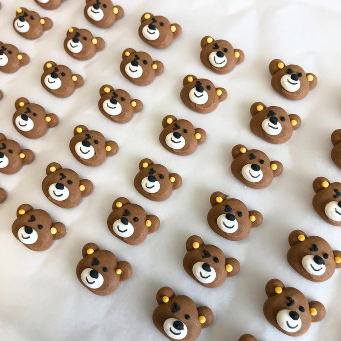 Teddy Bear Royal Icing Sugar Decoration, great for decorating your own chocolates, cupcakes, cakes, cookies, macarons, donuts and more.  Edible sugar toppers. Caljava.