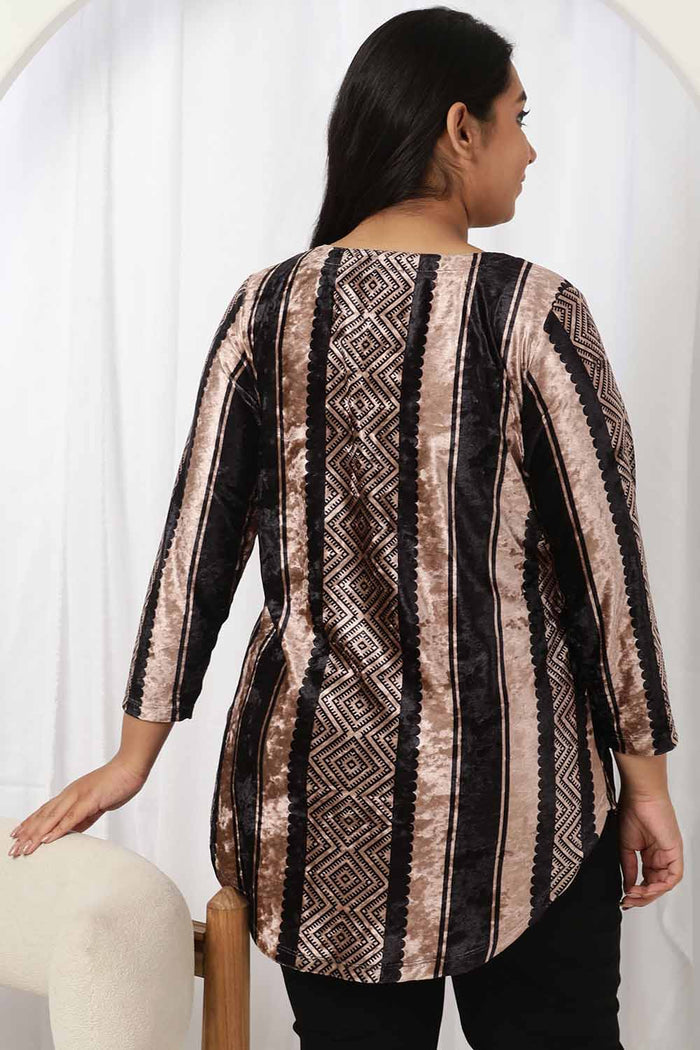 Black Beige Stripe Velvet Top