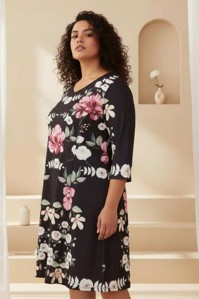Black Bright Floral Printed Dress