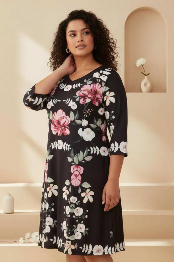 Black Bright Floral Printed Dress