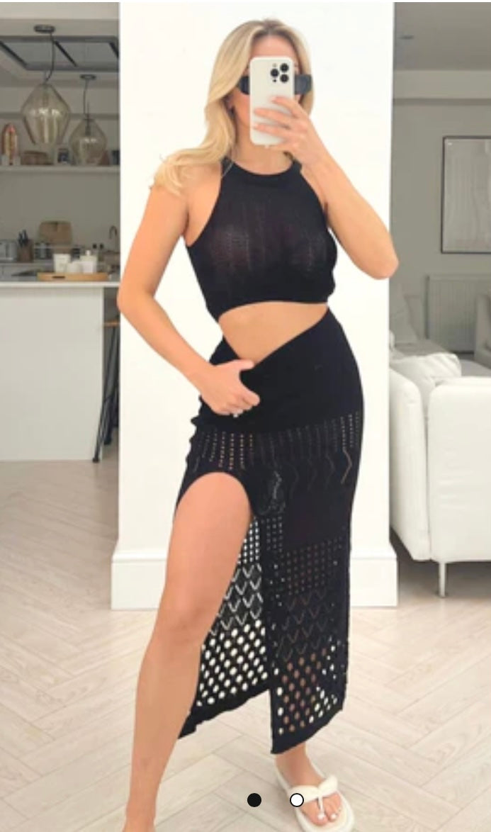 BLACK CROTCHET MAXI SKIRT COORD - Style Heist