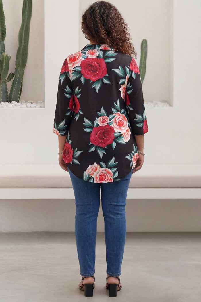 Black Floral Centre Pleat Top 1