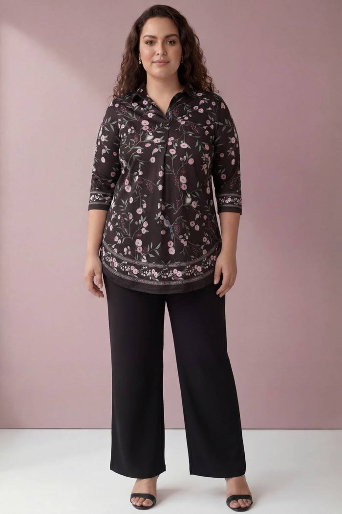 Black Floral Luxe Centre Pleat Top
