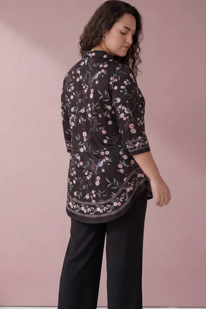 Black Floral Luxe Centre Pleat Top