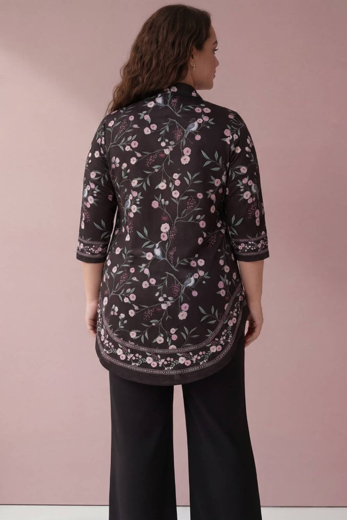 Black Floral Luxe Centre Pleat Top