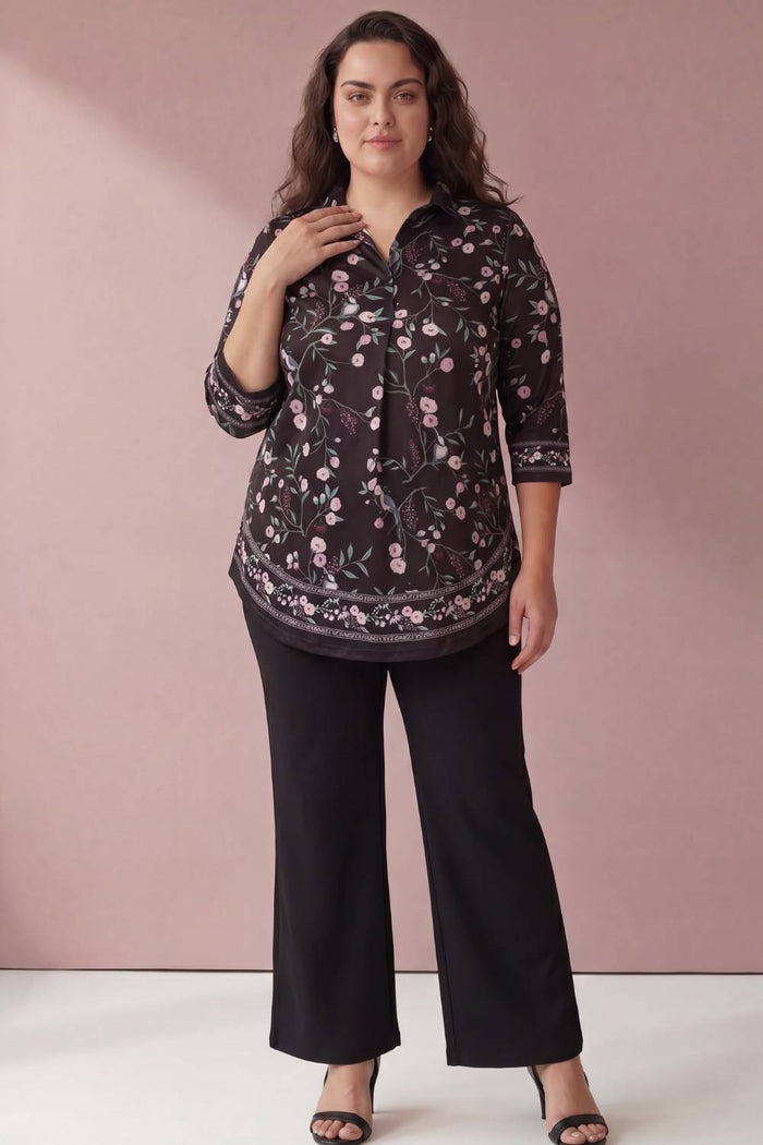 Black Floral Luxe Centre Pleat Top