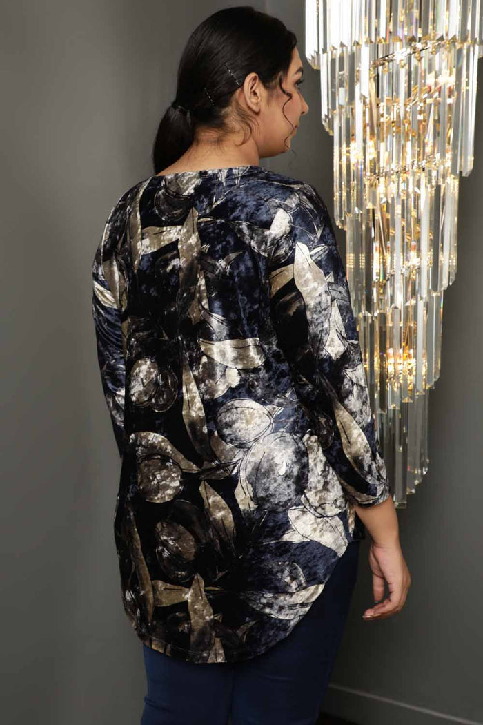 Black Floral V Neck Velvet Top