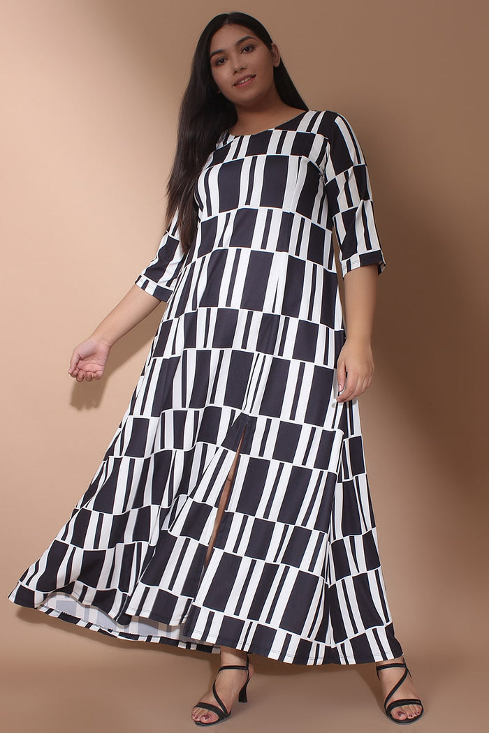 Black Geometric Play Slit Dress
