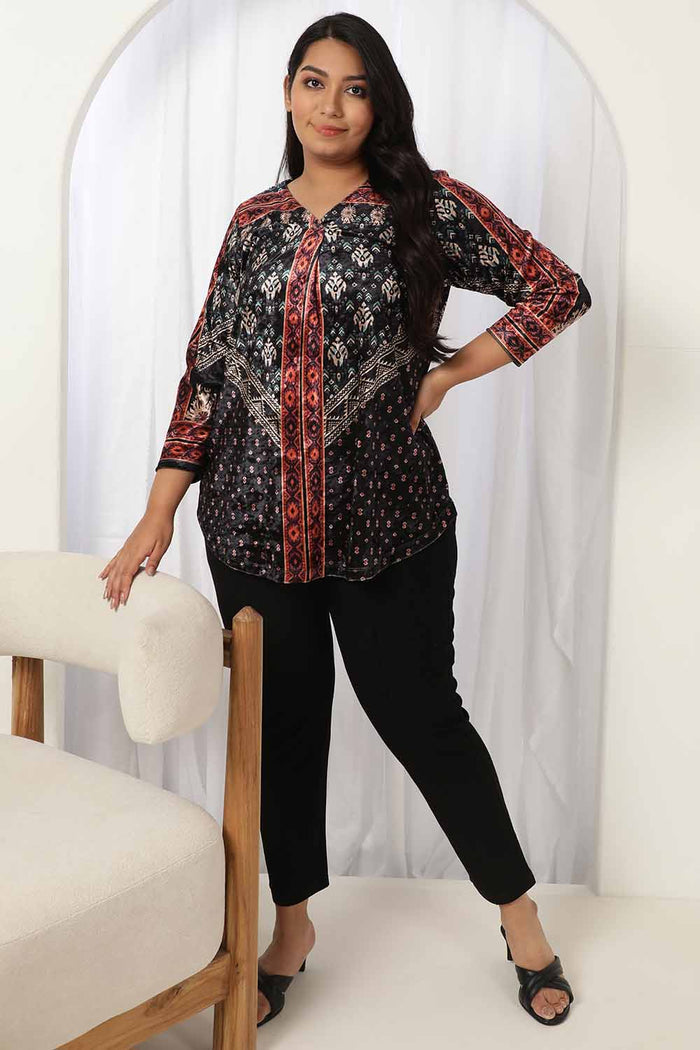 Black Luxe V Neck Velvet Top