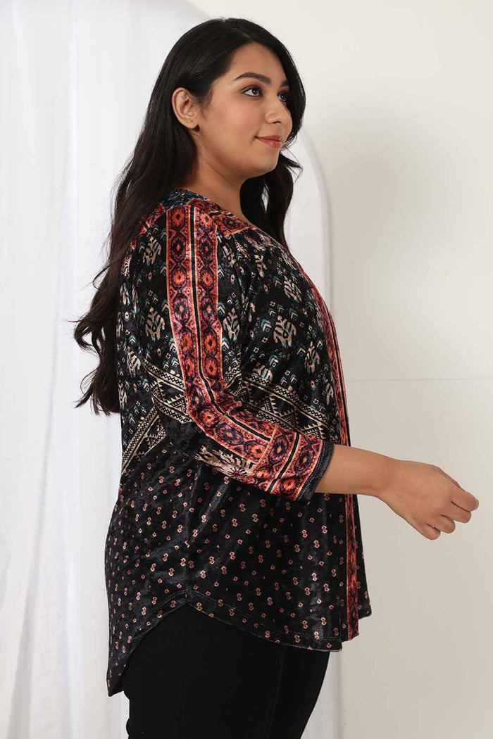Black Luxe V Neck Velvet Top