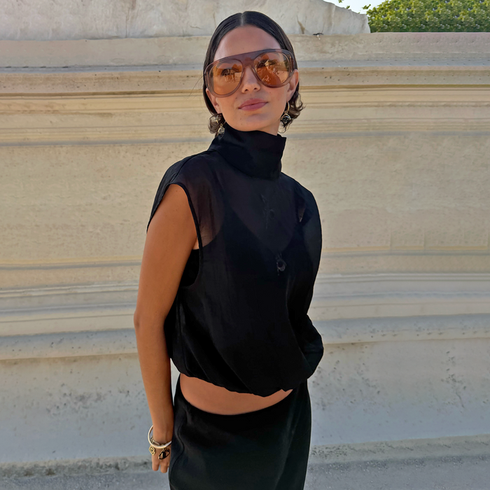 Black Organza Funnel Neck Top