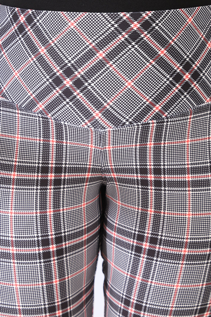 Black Red Dupplin Check Tummy Shaper Printed Flare Pants
