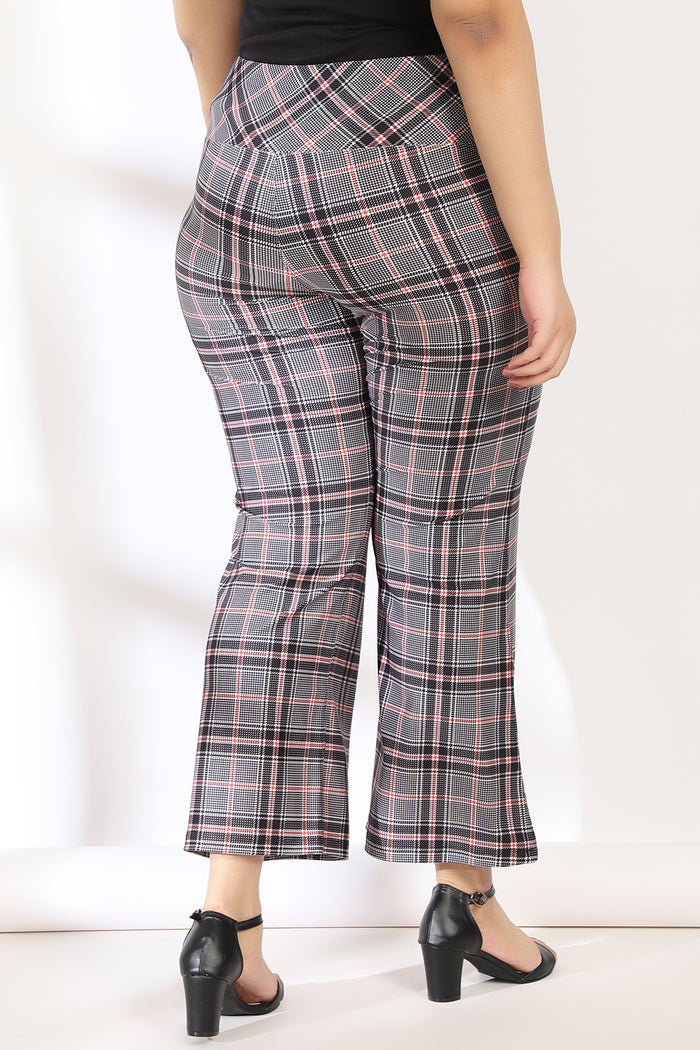 Black Red Dupplin Check Tummy Shaper Printed Flare Pants