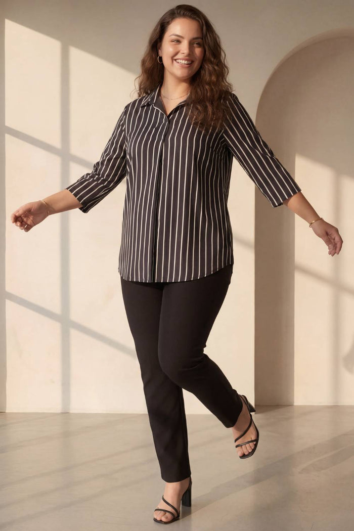 Black Striped Centre Pleat Top