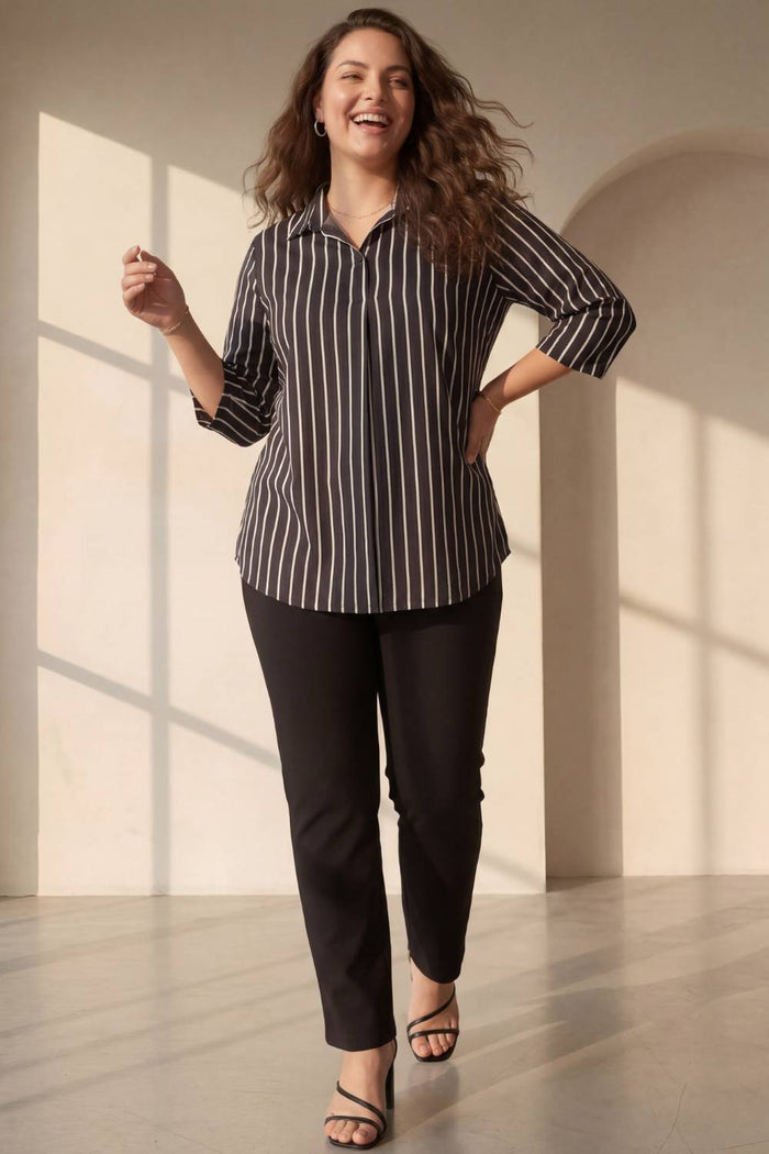 Black Striped Centre Pleat Top