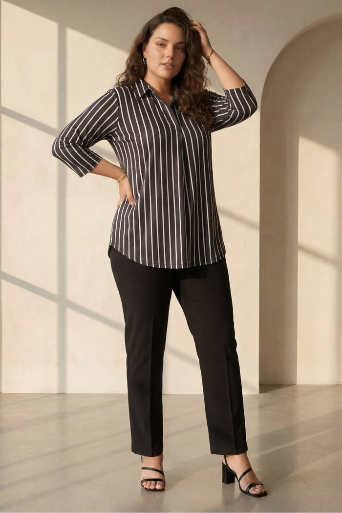 Black Striped Centre Pleat Top