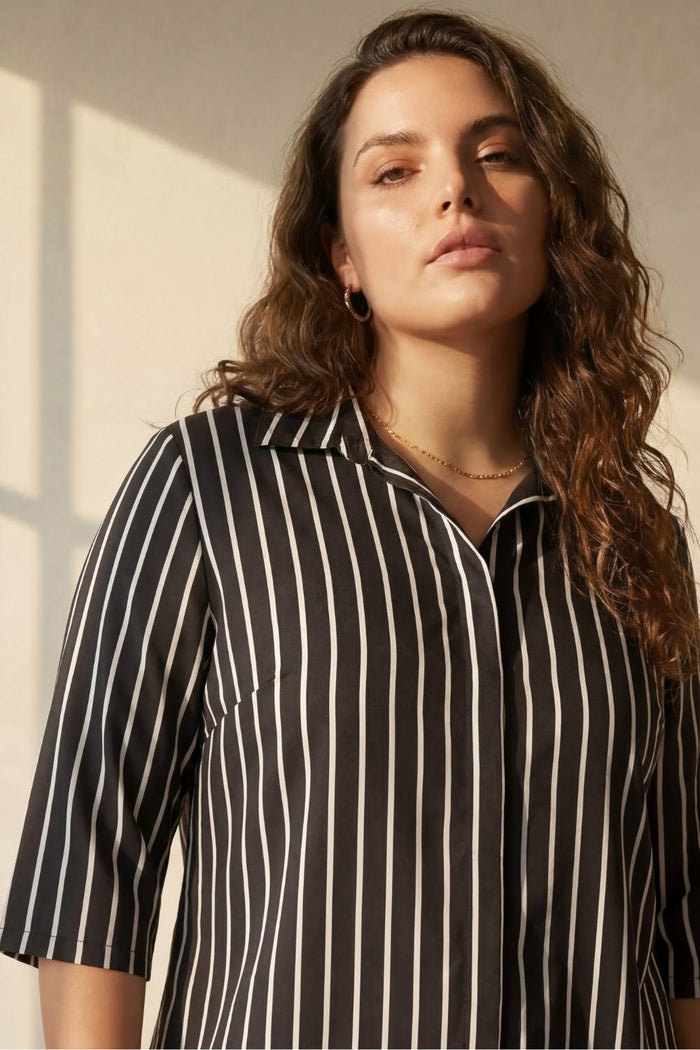 Black Striped Centre Pleat Top