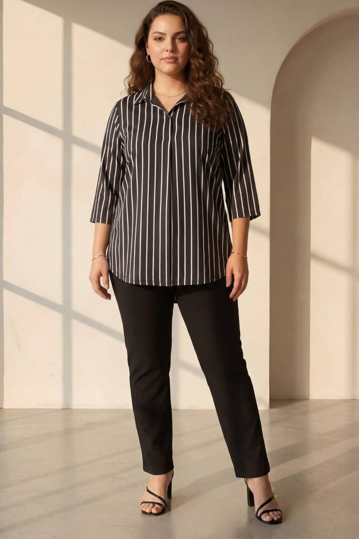 Black Striped Centre Pleat Top