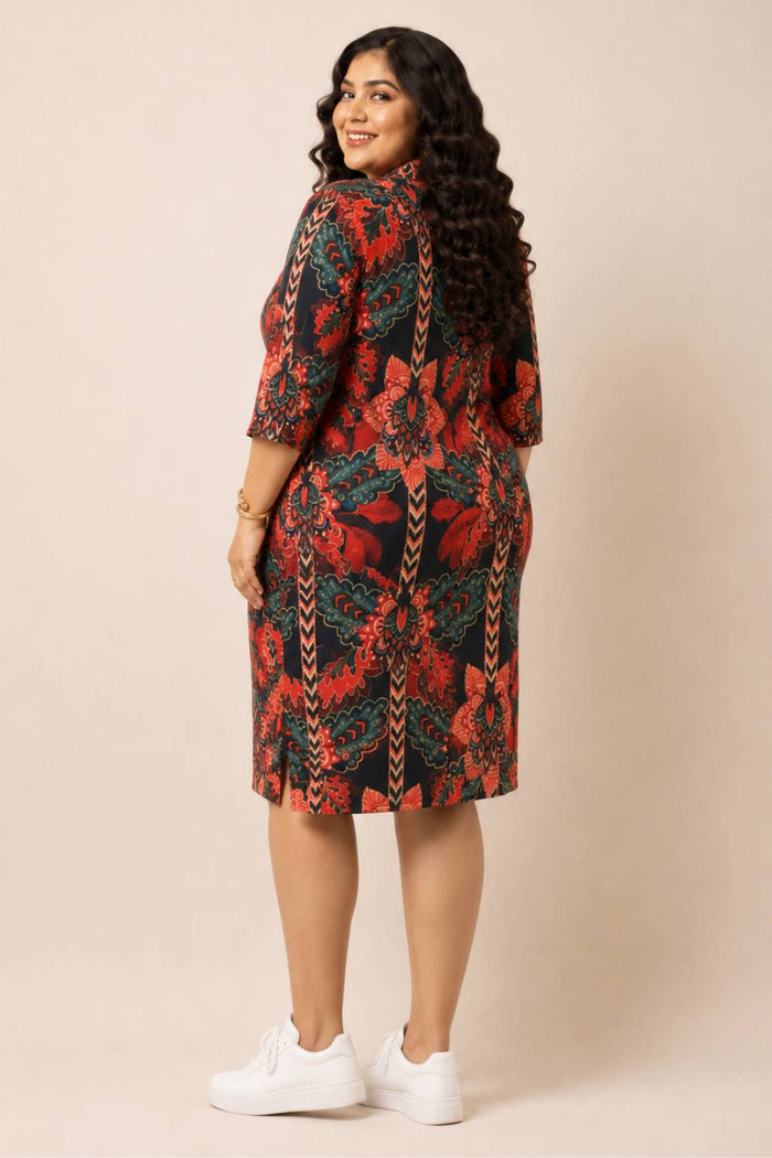 Black Tropical Print Shirt Dress