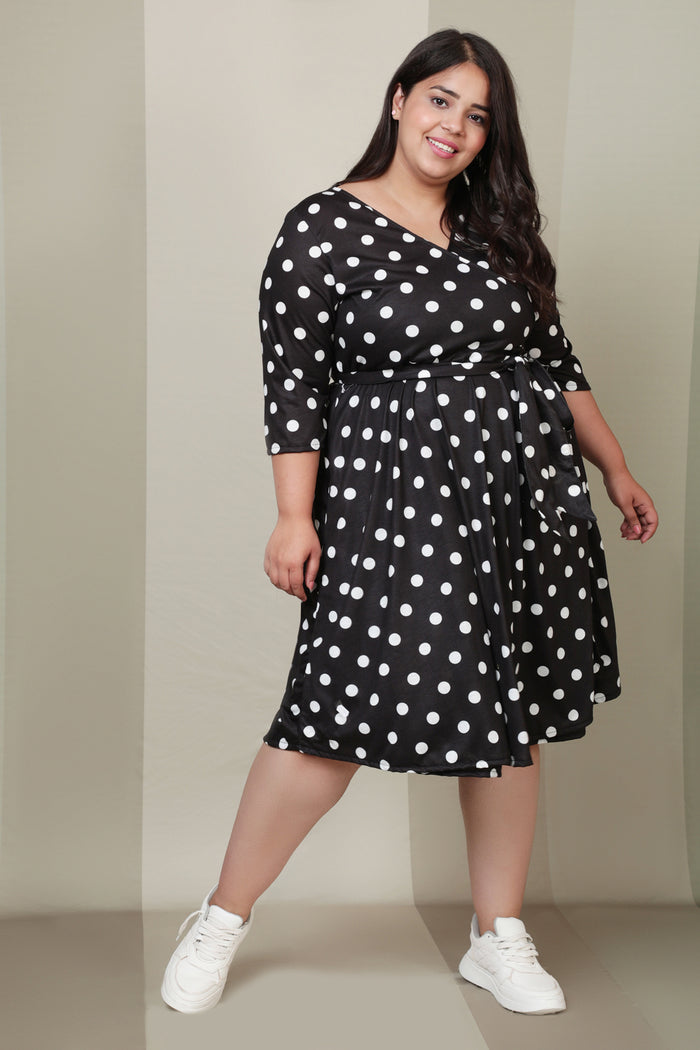 Black White Polka Dot Wrap Dress
