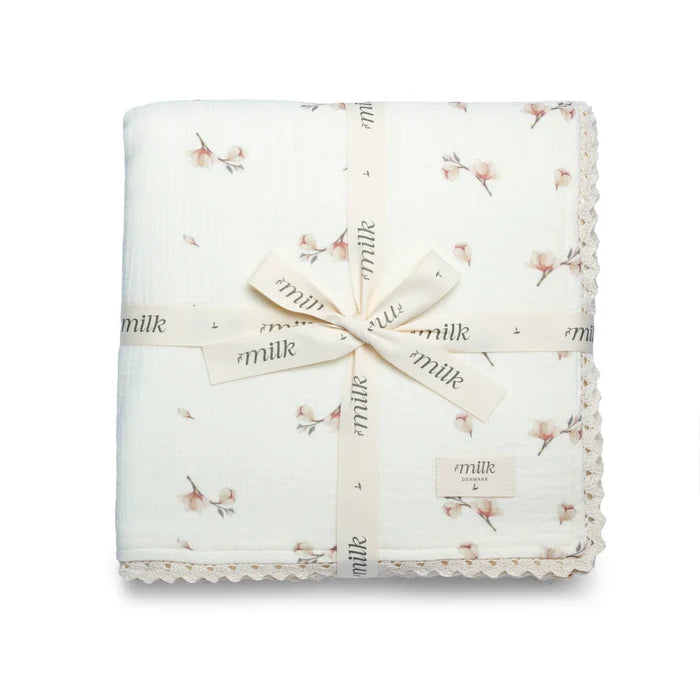 blanket printed muslin lace edge - blossom ivory/bbi
