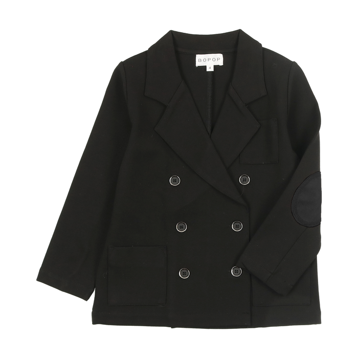 blazer double breasted elbow patch - black