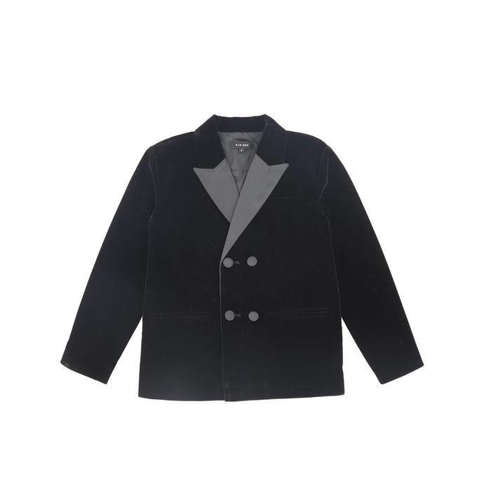 blazer velour double breasted taffeta detail - black