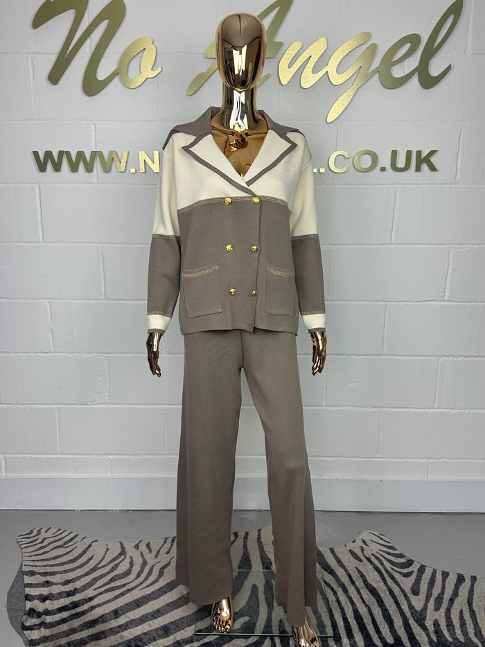 Block Pattern Gold Stitch Button Up Co-Ord (2 Colours)