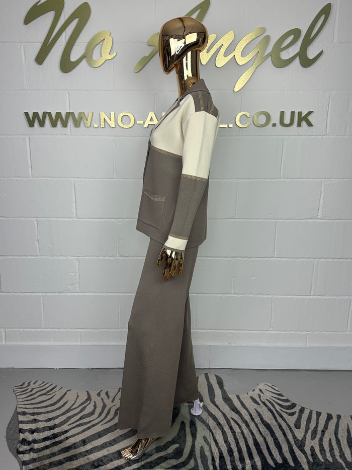 Block Pattern Gold Stitch Button Up Co-Ord (2 Colours)