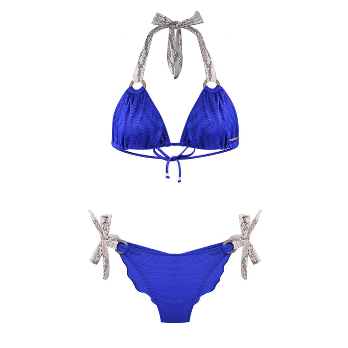 Blue Cobalt Bikini Bottom With Animal Print Straps Estelle
