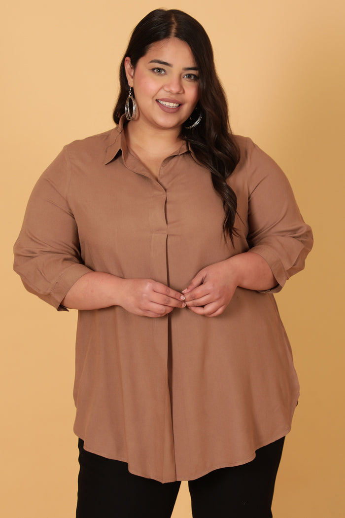 Brown Grey Centre Pleat Top