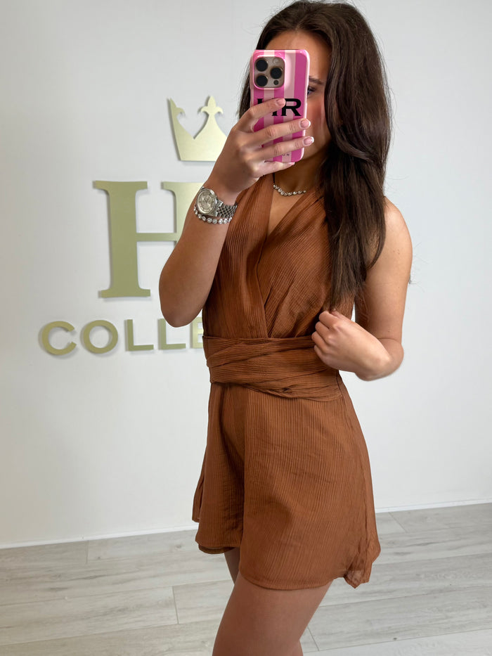 Brown V-Neck Tie Back Playsuit