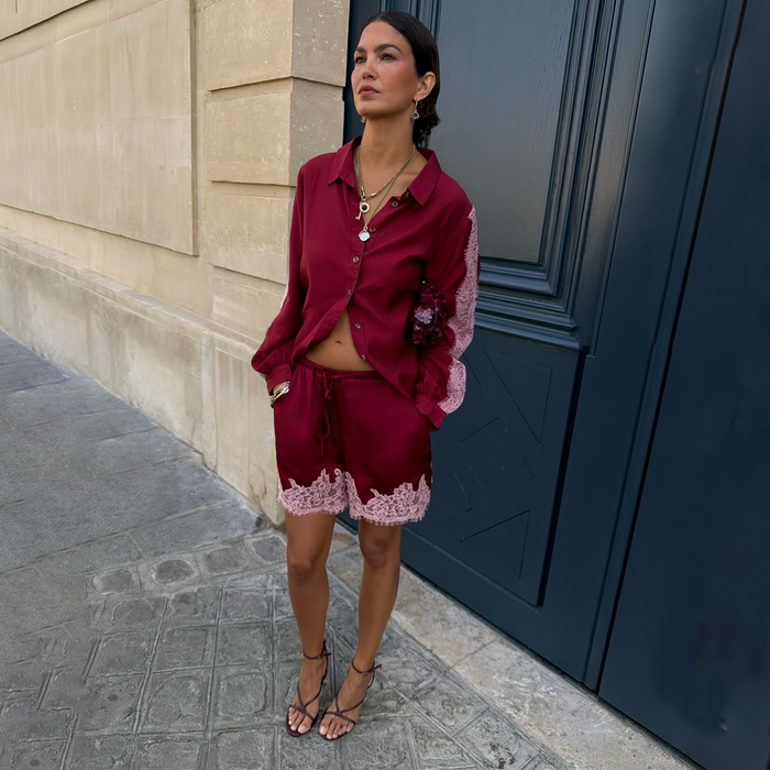 Burgundy and Pink Lace Maeva Shorts