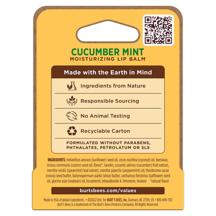 Burt’s Bees Cucumber Mint Moisturizing Lip Balm with Beeswax - 0.15 oz - 48 Pack