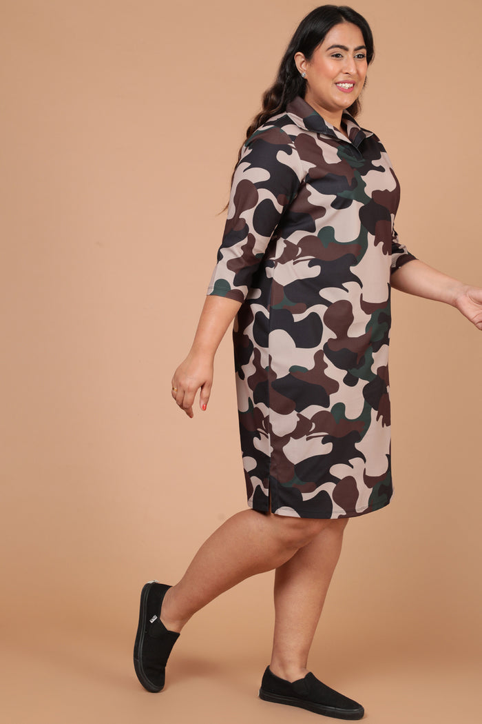 Camouflage Print Shirt Dress