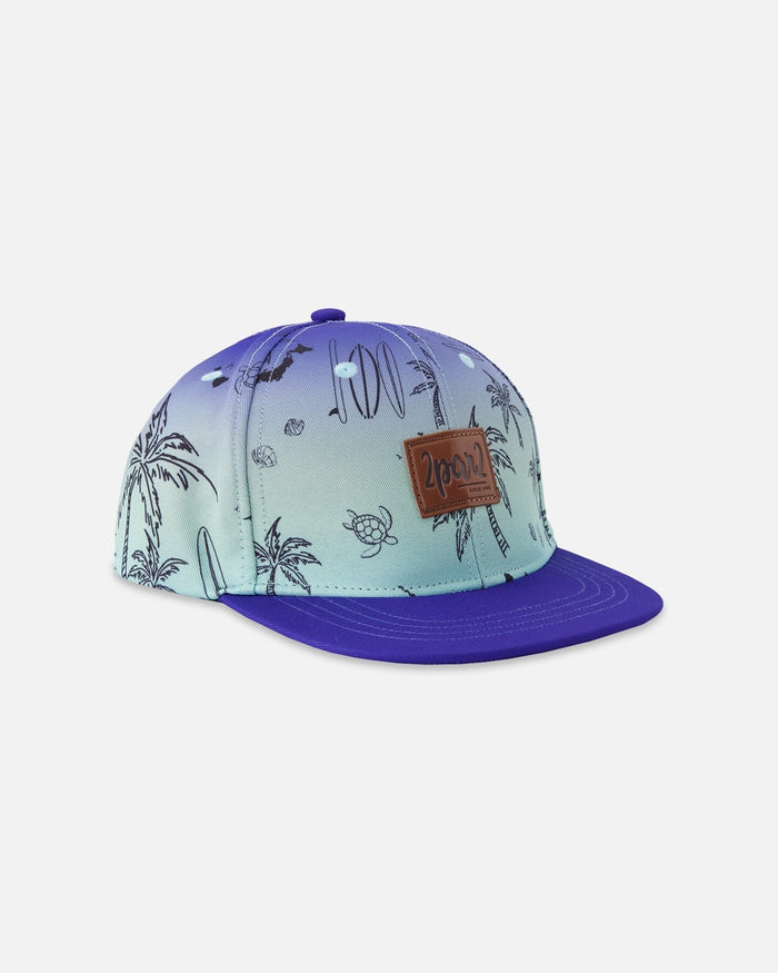 Deux par Deux boys' blue beach print flat-brim cap – front view