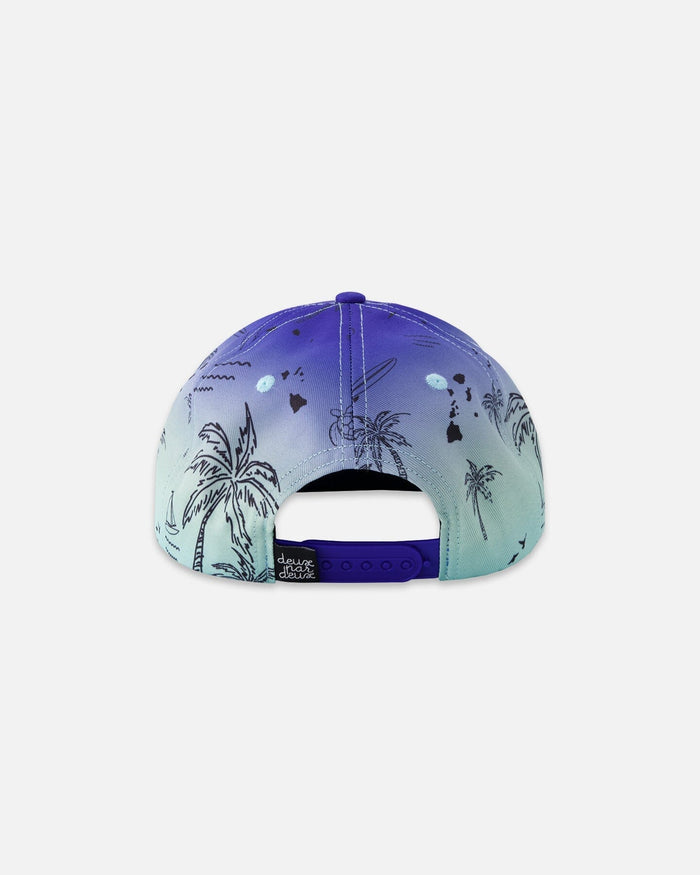 Deux par Deux boys' blue beach print flat-brim cap – back view with adjustable strap