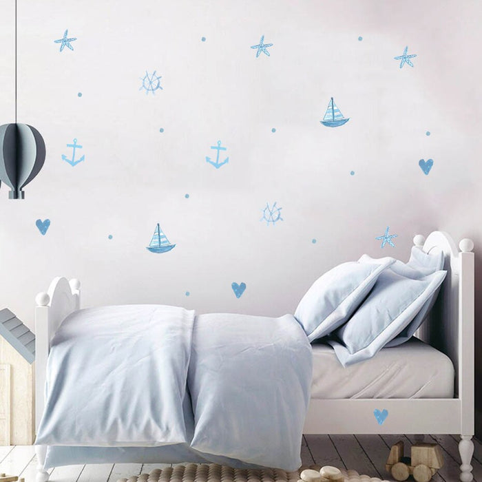Cartoon Wall Decals Blue Starfish Sailing